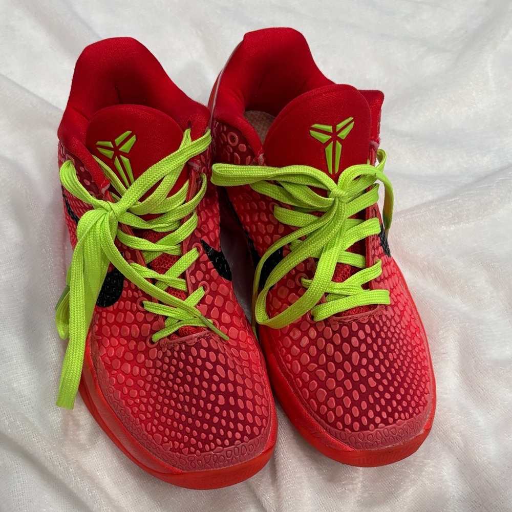 Nike Kids Red Sneakers with Neon Green Laces